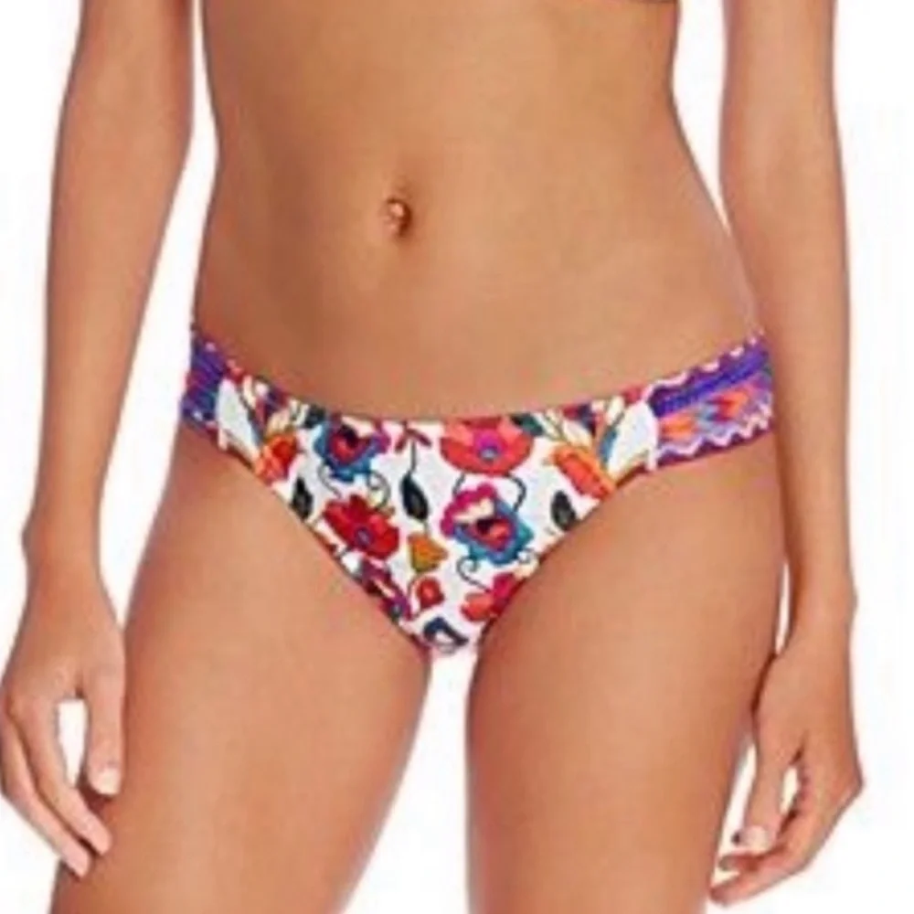 Nanette Lepore Swim Floral Bikini Bottom Antigua Siren Hipster Side Tabs Size S
